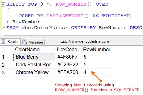retrieve last 3 records in sql